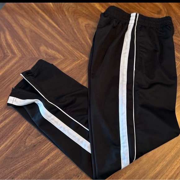 Boys Black and White Striped Track Pants - Picture 2 of 5